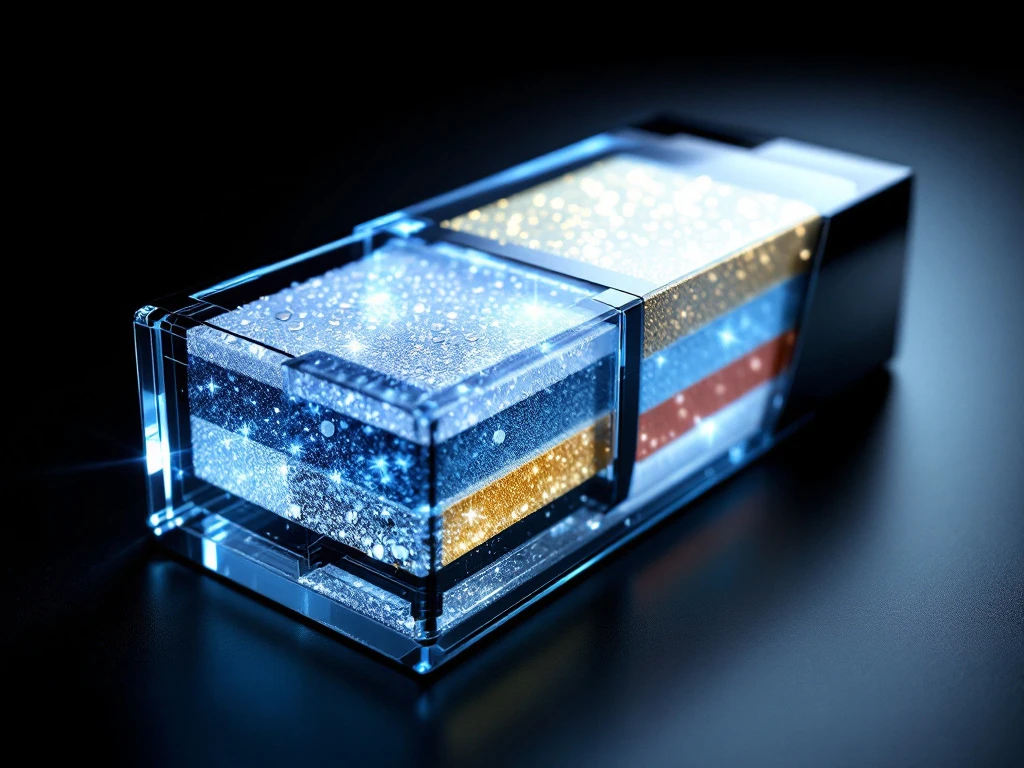 Cross-section of advanced EV battery cell showing silicon anode, solid-state electrolyte layers, and cobalt-free cathode materials